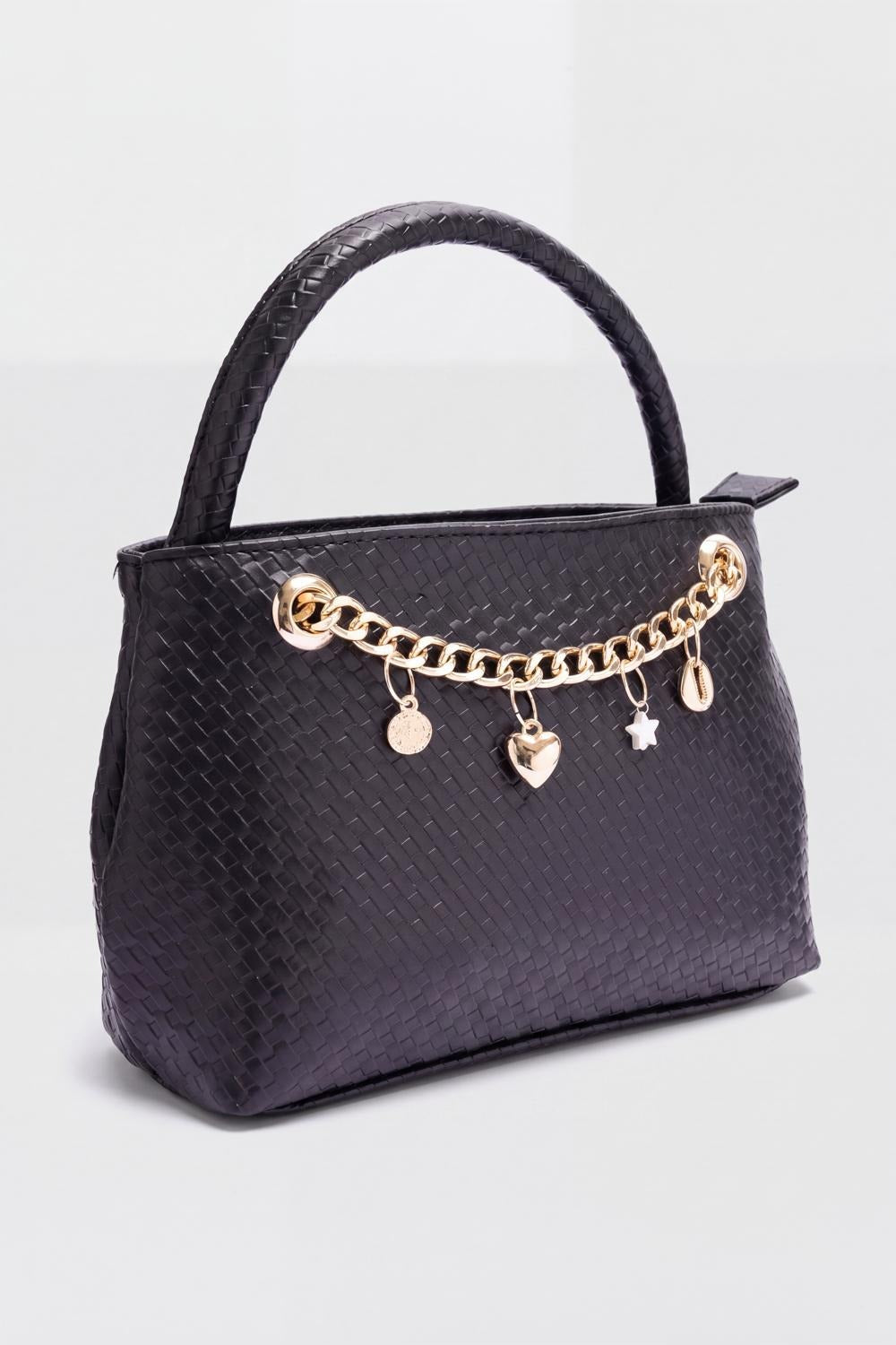 Womens Black Textured Hand Bag - Image 3