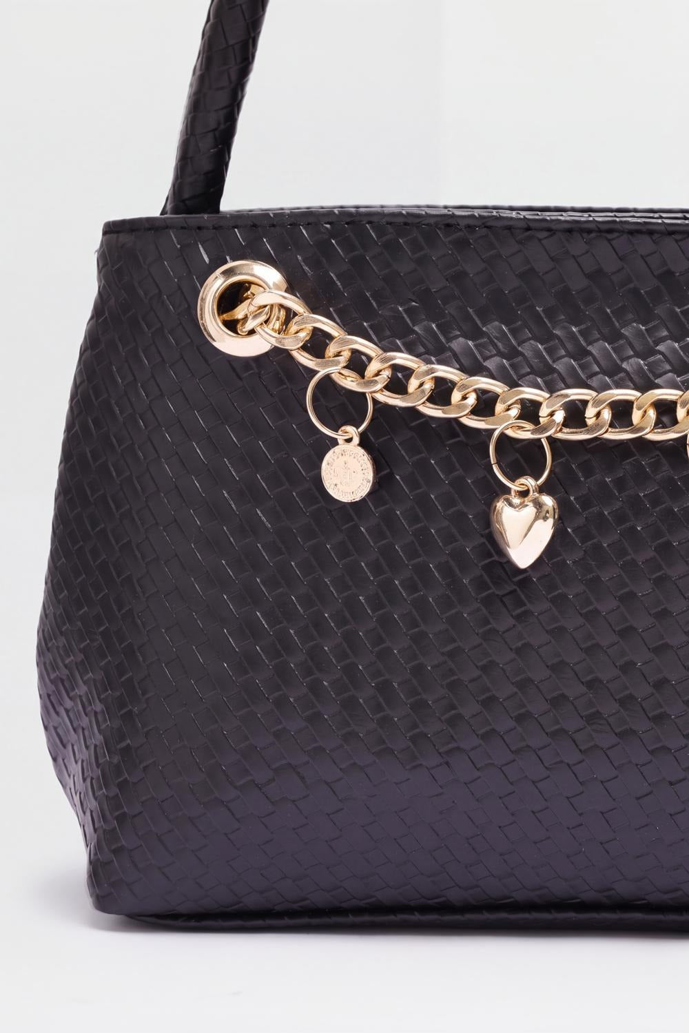 Womens Black Textured Hand Bag - Image 6