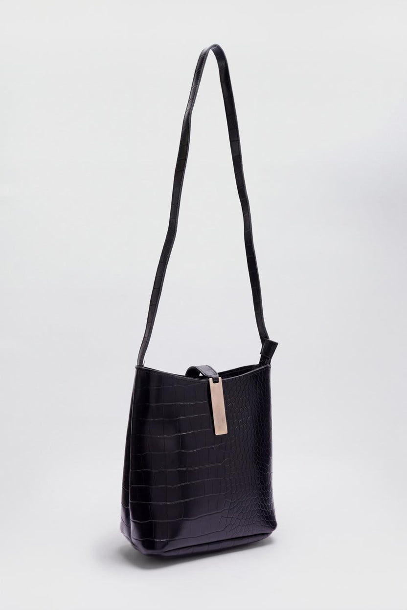 Womens Black Reptile Hand Bag - Image 3