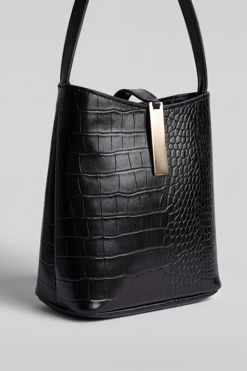 Womens Black Reptile Hand Bag - Image 4