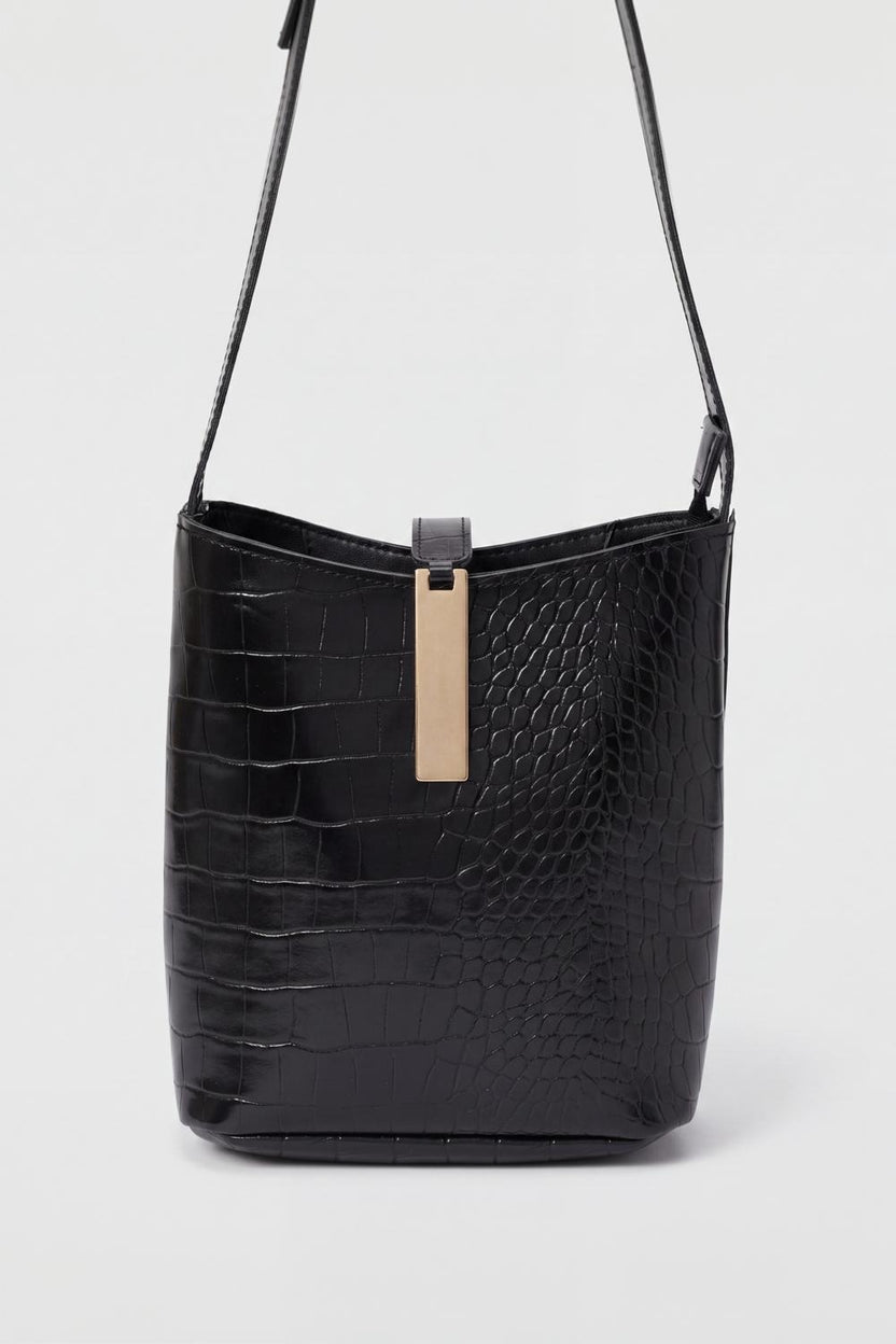 Womens Black Reptile Hand Bag - Image 7