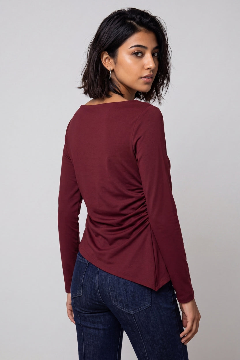 Womens Maroon Side Ruched Top - Image 5