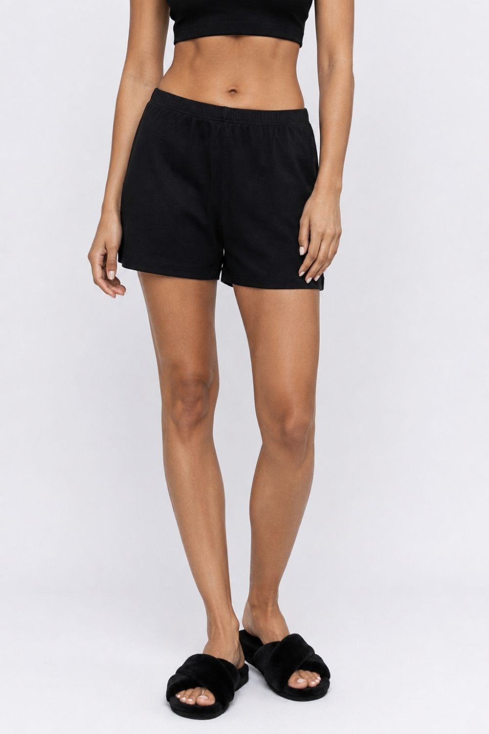 Womens Regular Fit Black Cotton Blend Lounge Shorts - Image 2