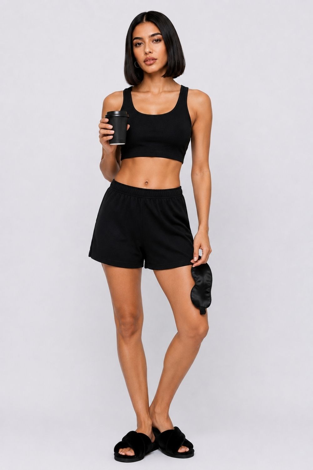 Womens Regular Fit Black Cotton Blend Lounge Shorts - Image 6