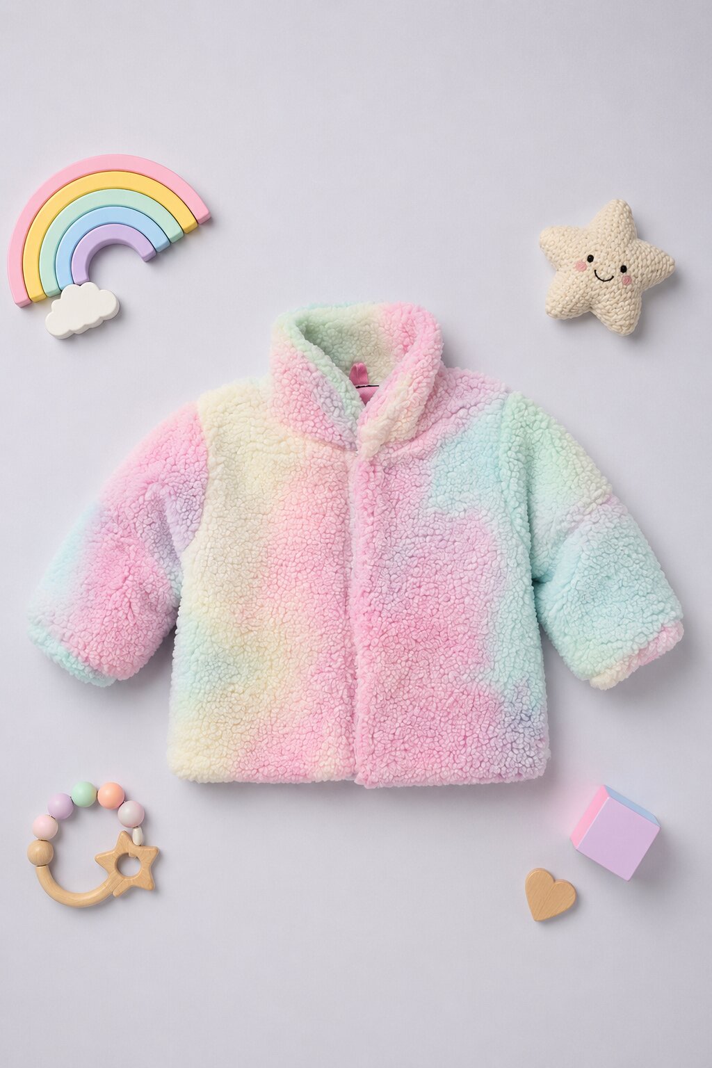 Infant Girls Loose Fit Tie Dye Sherpa Jacket - Image 1
