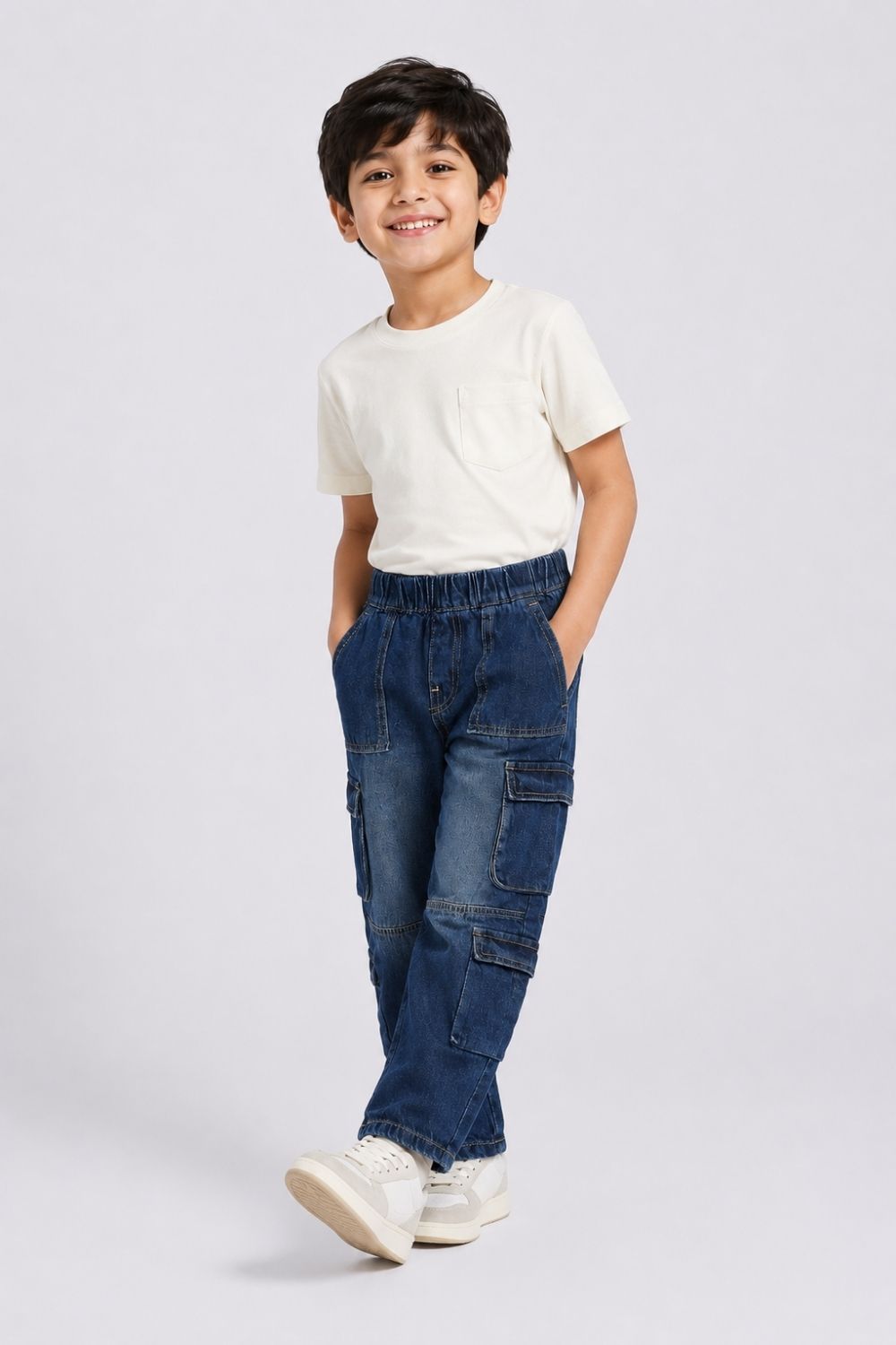 Boys Navy Cargo Style Jeans - Image 1