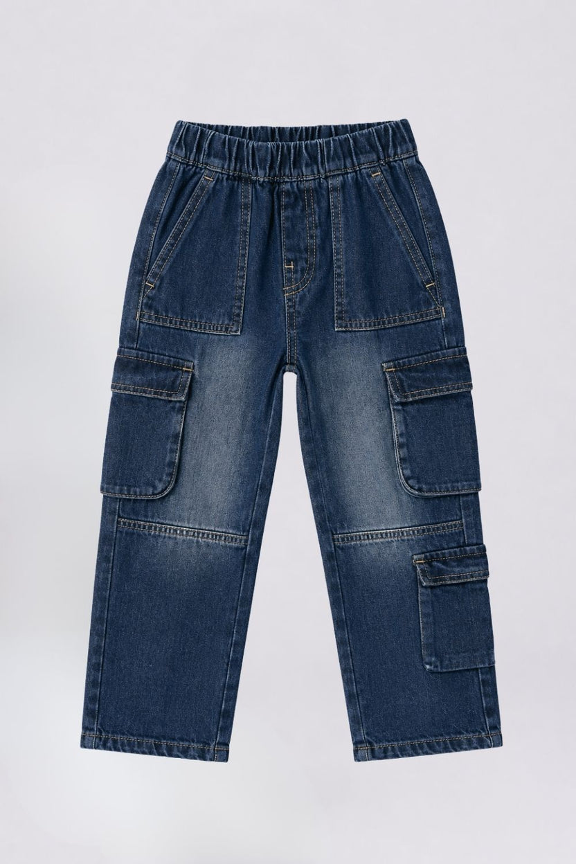 Boys Navy Cargo Style Jeans - Image 2