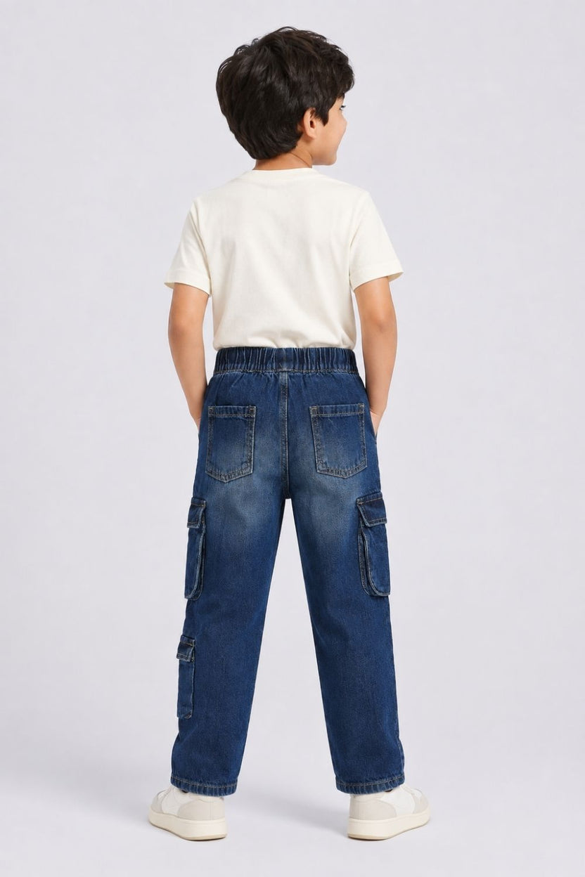 Boys Navy Cargo Style Jeans - Image 4