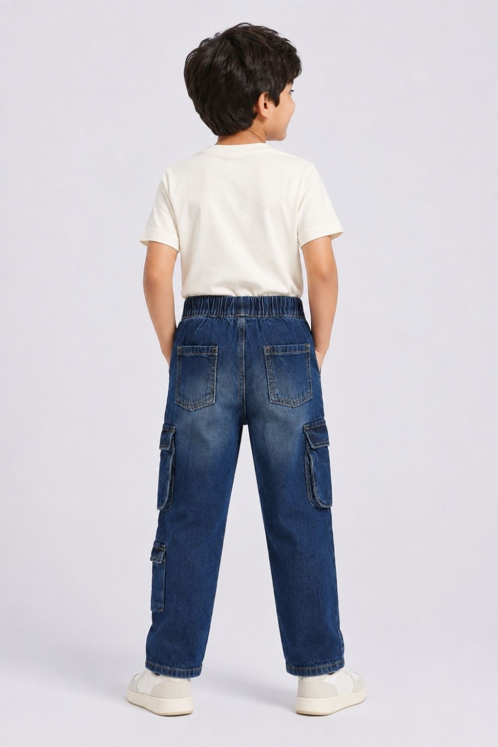 Boys Navy Cargo Style Jeans - Image 4
