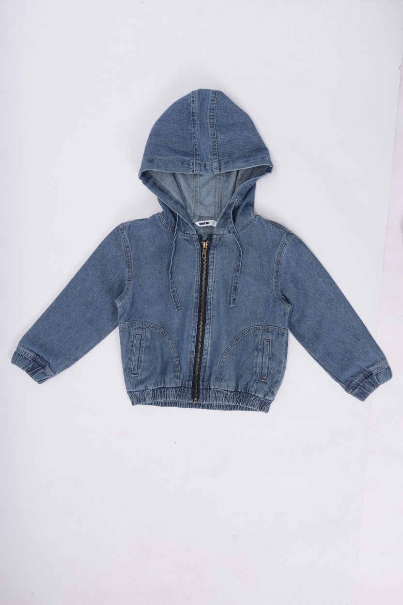 Boys Regular Fit Light Blue Hooded Denim Jacket - Image 2