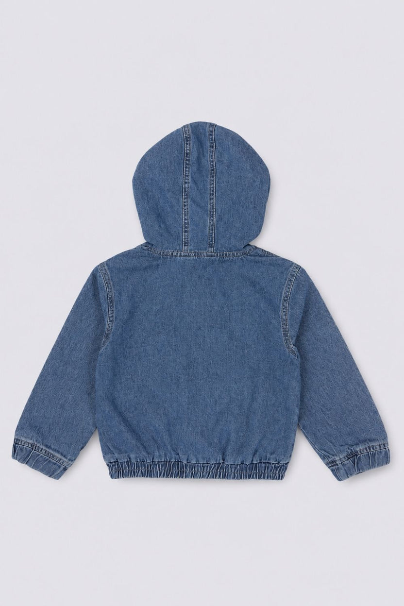 Boys Regular Fit Light Blue Hooded Denim Jacket - Image 3
