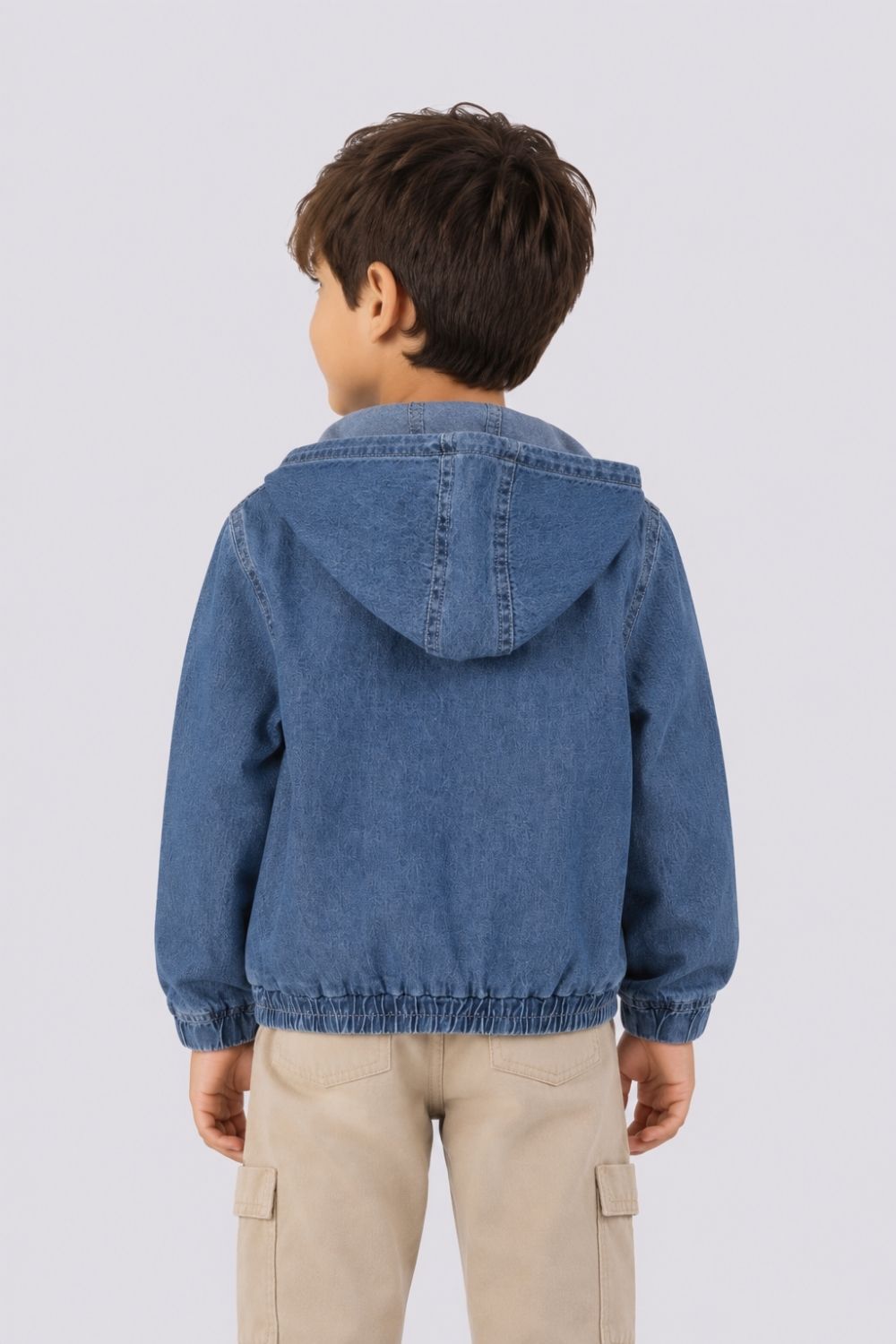 Boys Regular Fit Light Blue Hooded Denim Jacket - Image 4