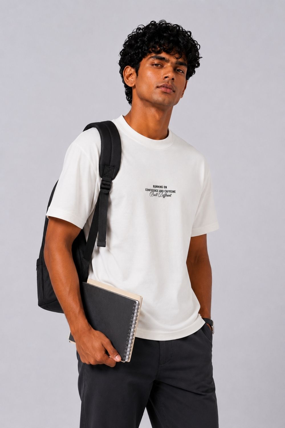 Mens Regular Fit White Typographic T-Shirt - Image 1