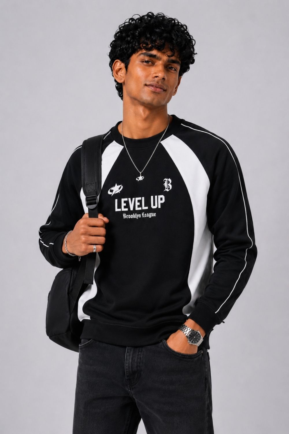 Mens Regular Fit Black Graphic Sweatshirt - Image 1