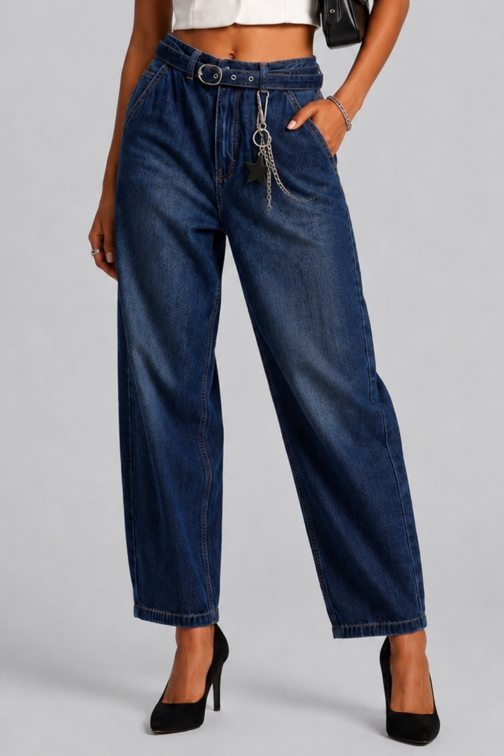 Womens Straight Fit Navy Jeans With 5 Pocket - Image 1