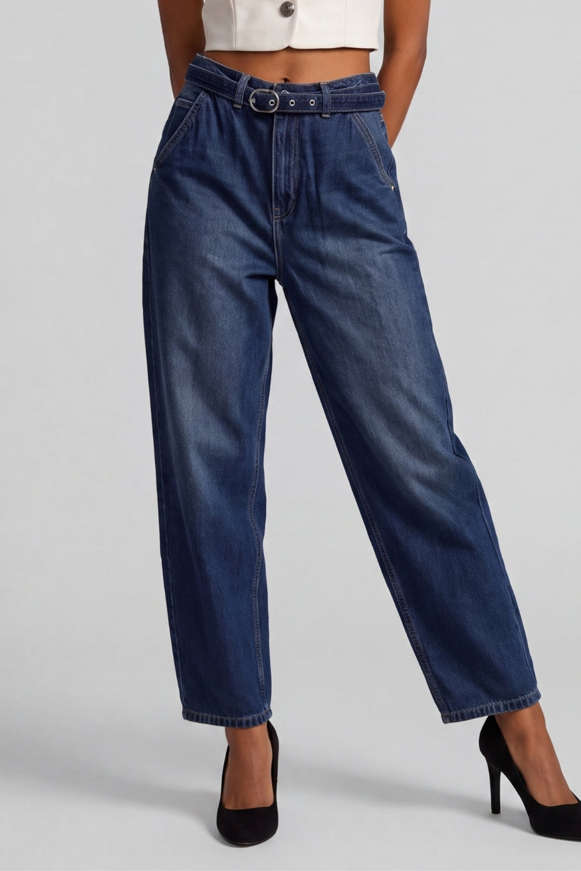 Womens Straight Fit Navy Jeans With 5 Pocket - Image 2
