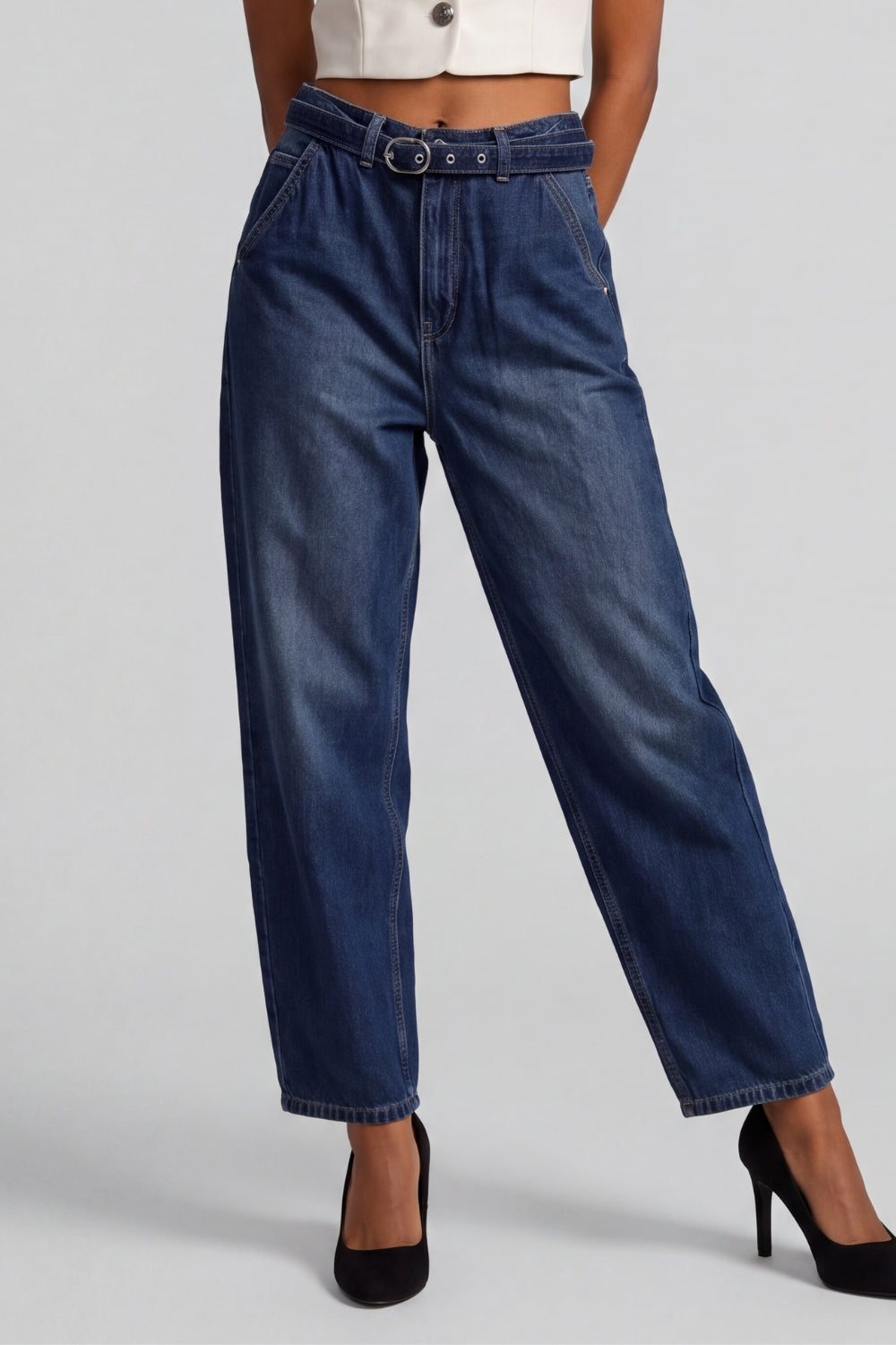 Womens Straight Fit Navy Jeans With 5 Pocket - Image 2
