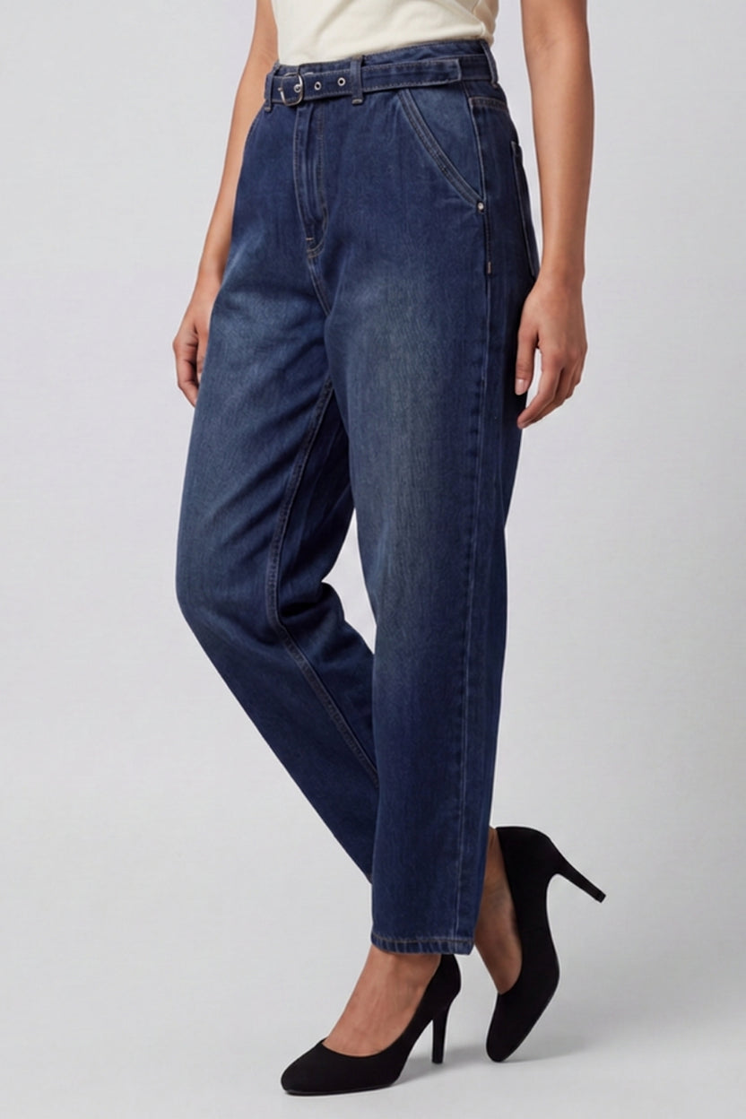 Womens Straight Fit Navy Jeans With 5 Pocket - Image 4