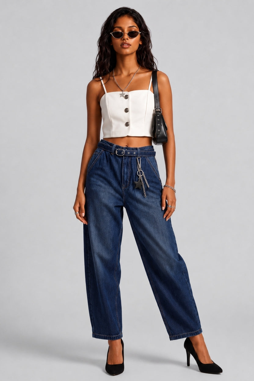 Womens Straight Fit Navy Jeans With 5 Pocket - Image 6