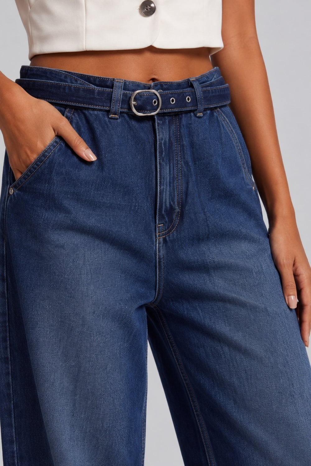 Womens Straight Fit Navy Jeans With 5 Pocket - Image 9