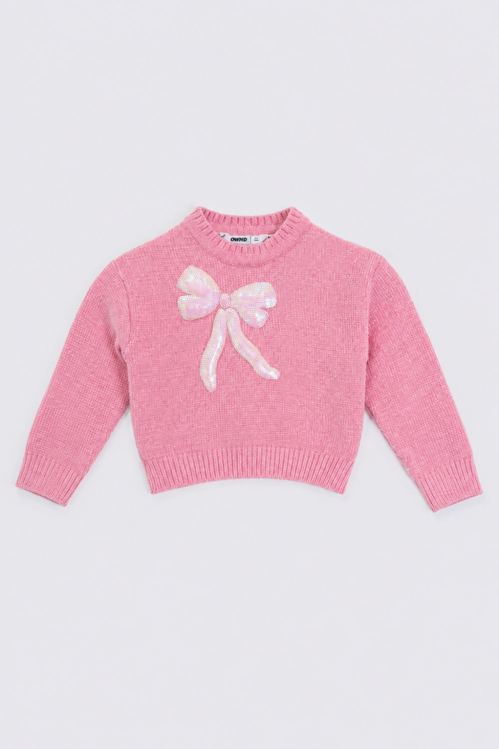 Girls Regular Fit Pink Bow Embellished Sweater - Image 2