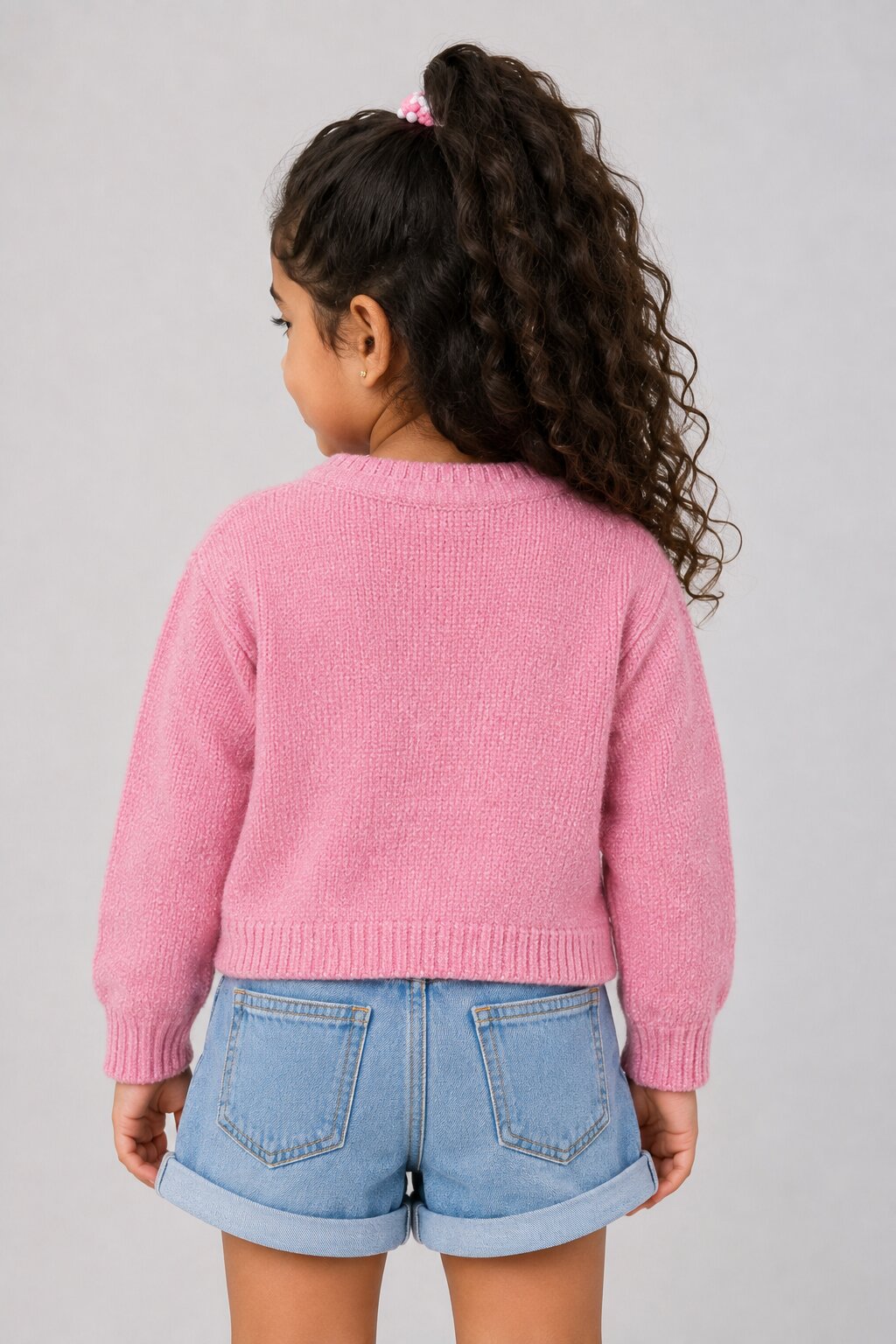 Girls Regular Fit Pink Bow Embellished Sweater - Image 4