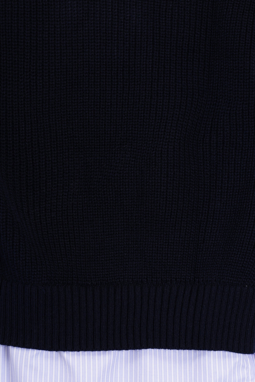 Women Navy Striped Mock Shirt With Knit Vest - Image 8