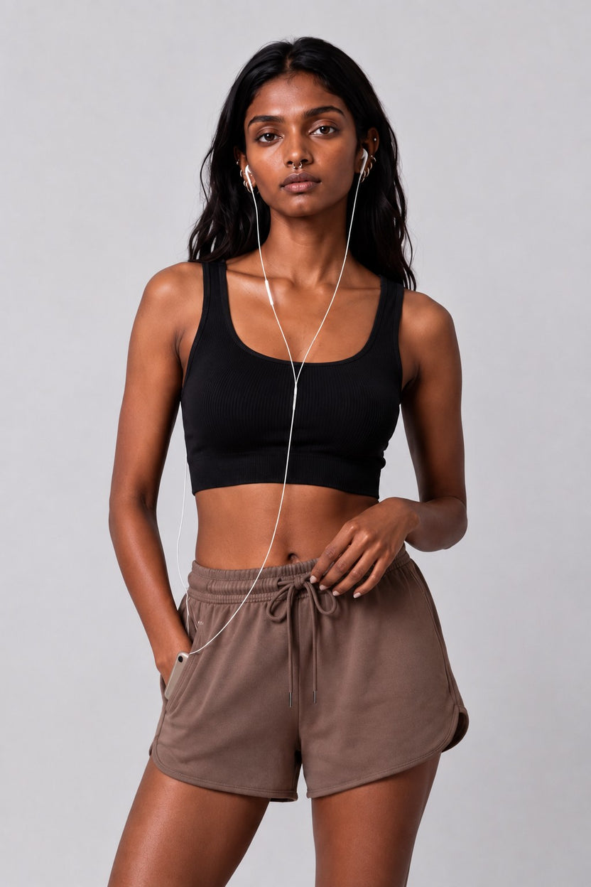 Womens Black Ribbed Bra - Image 1