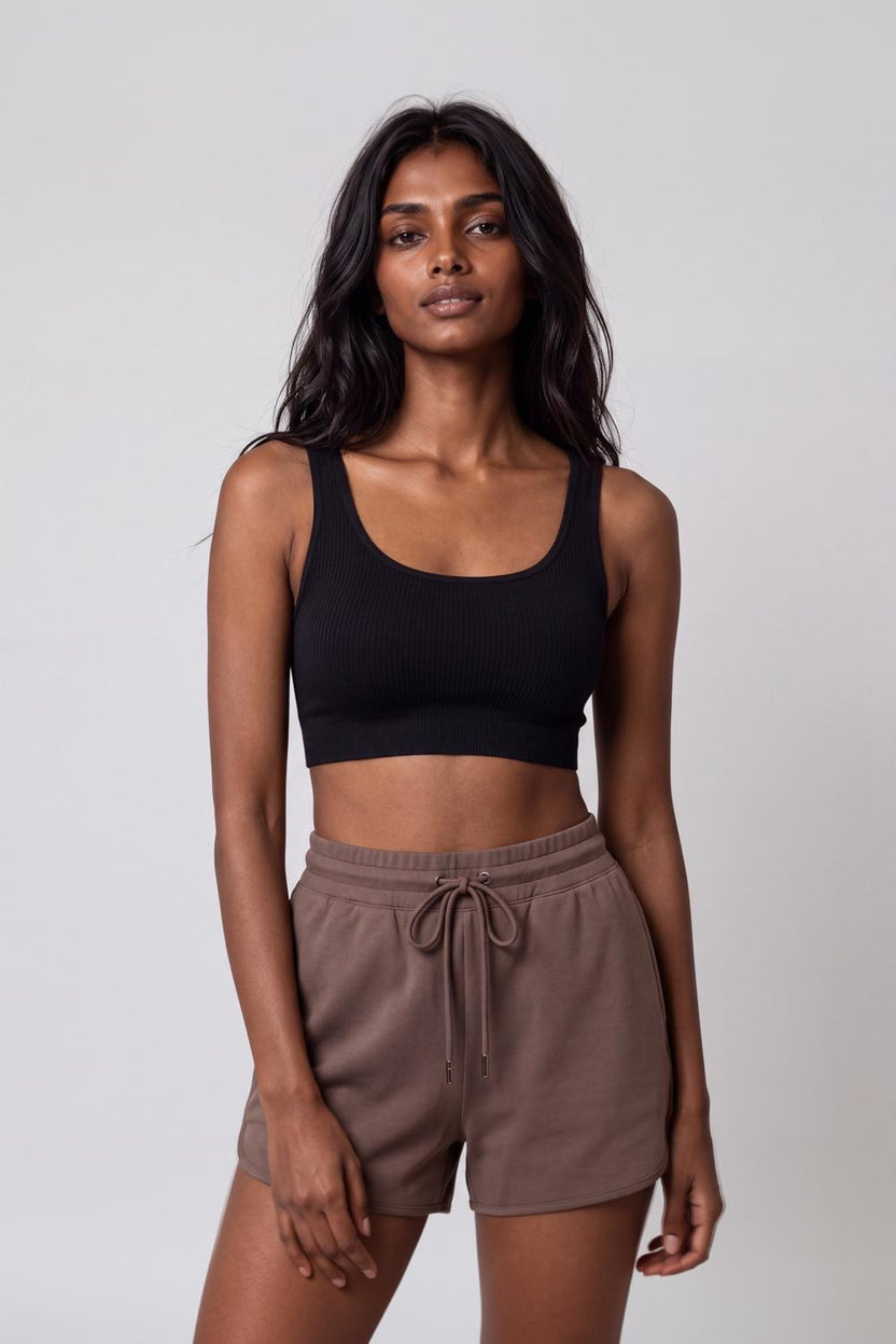 Womens Black Ribbed Bra - Image 2