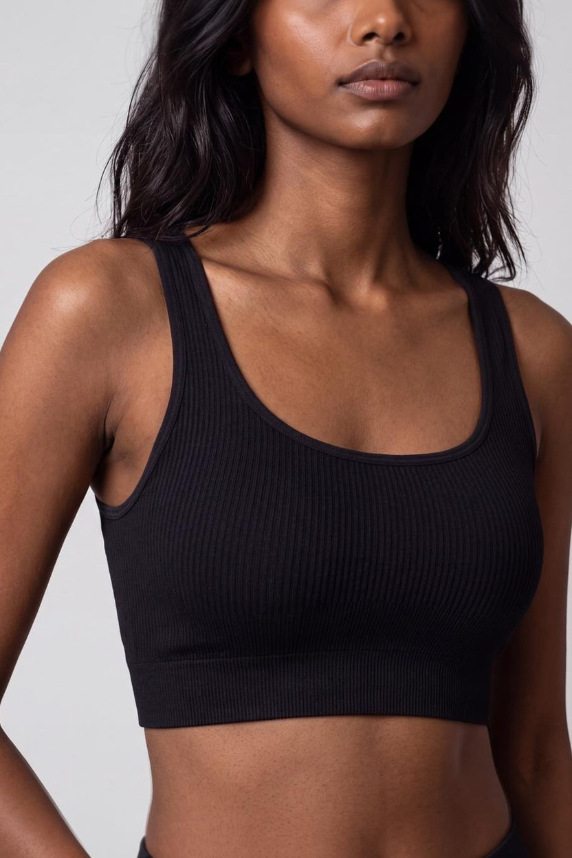 Womens Black Ribbed Bra - Image 7