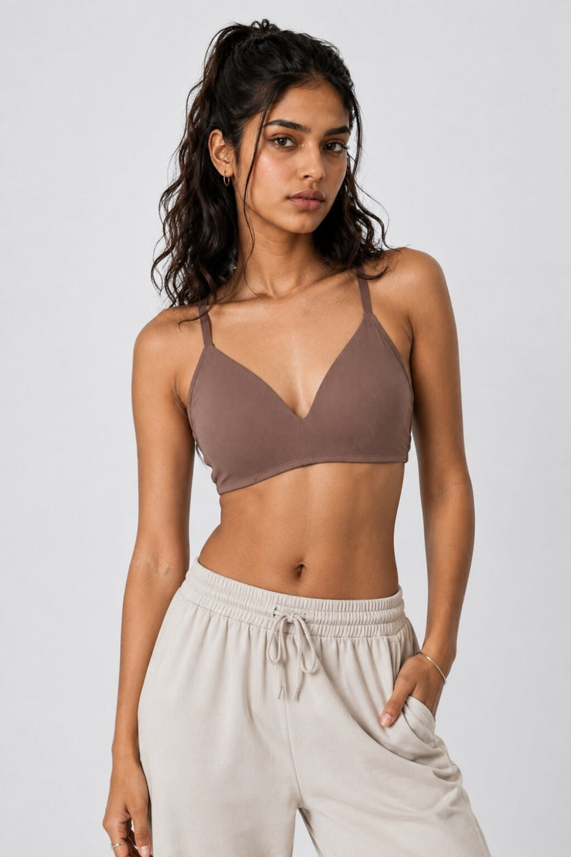 Women Brown Nylon Blend Textured Bra - Image 2