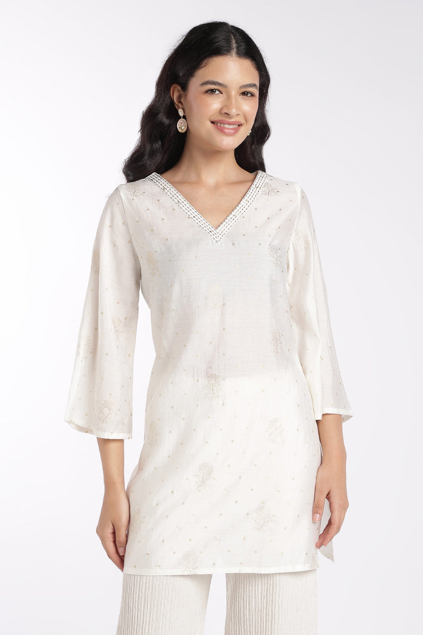 Womens Off White Foil Print V-Neck Tunic - Image 2