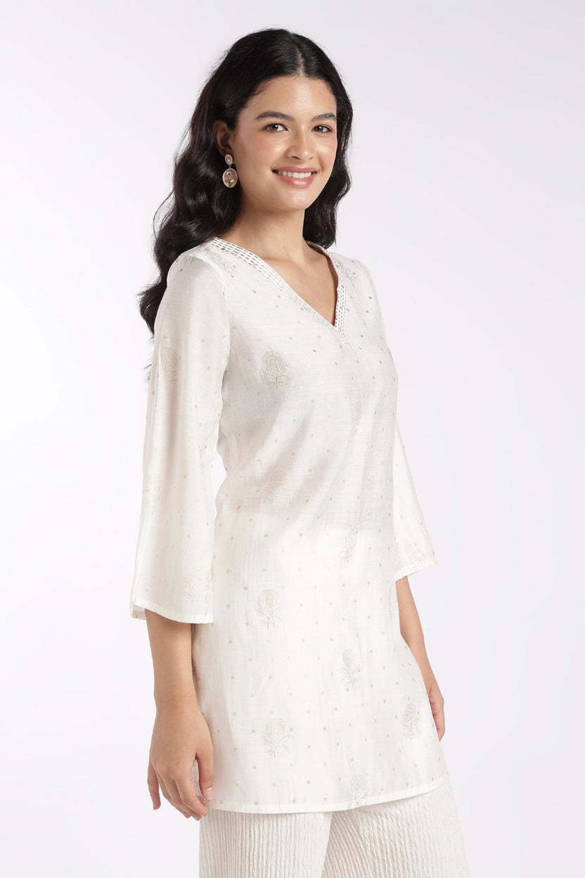 Womens Off White Foil Print V-Neck Tunic - Image 4