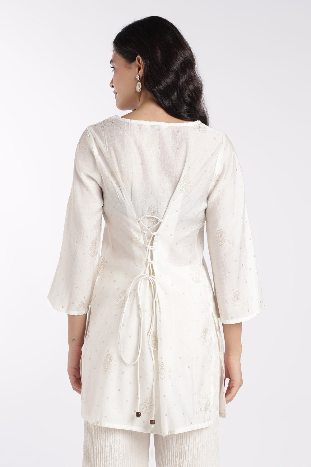 Womens Off White Foil Print V-Neck Tunic - Image 5