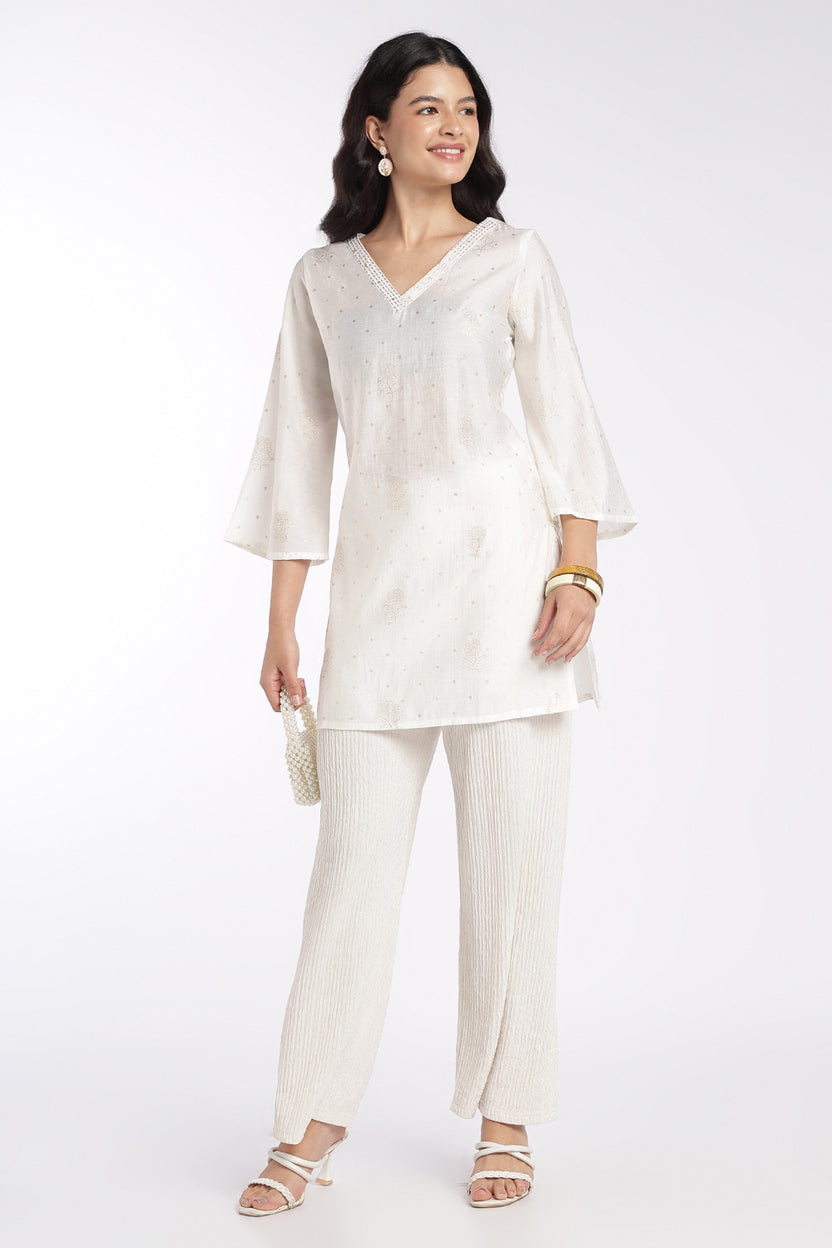 Womens Off White Foil Print V-Neck Tunic - Image 6