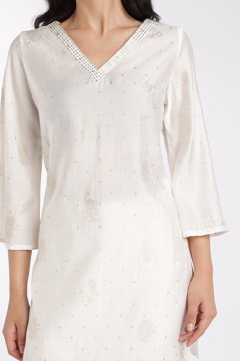 Womens Off White Foil Print V-Neck Tunic - Image 7