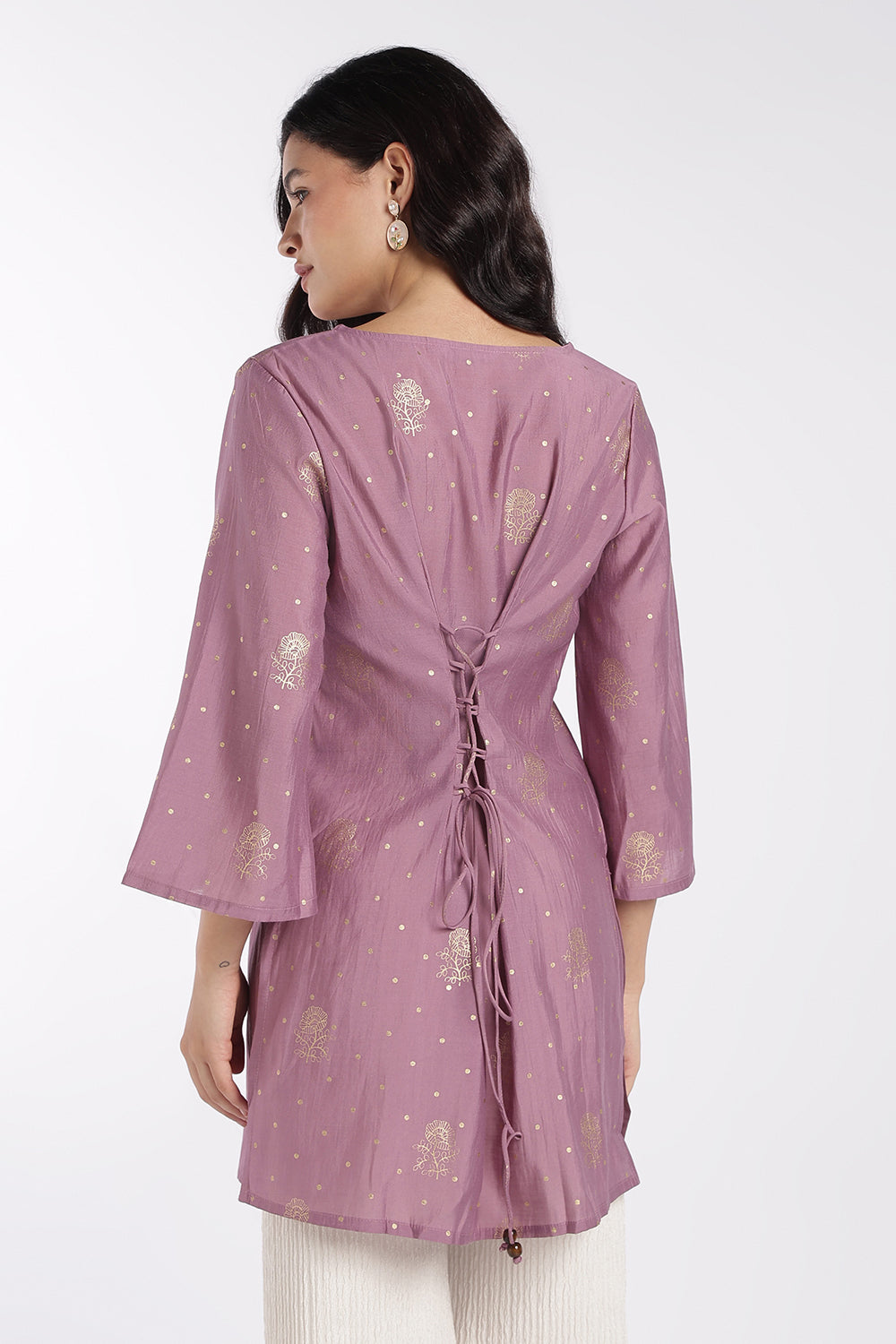 Womens Lilac Foil Print V-Neck Tunic - Image 5