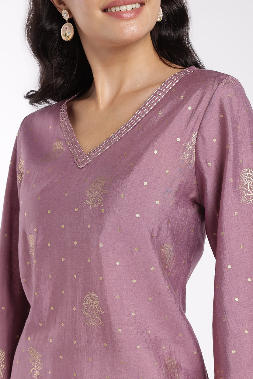 Womens Lilac Foil Print V-Neck Tunic - Image 7