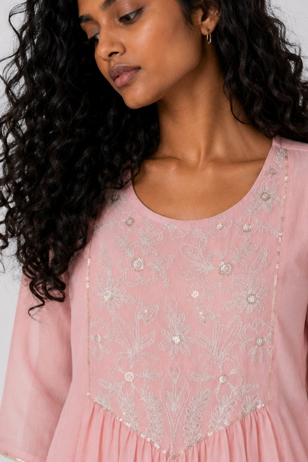 Womens Pink Embroidered Festive Peplum Kurta Set - Image 3