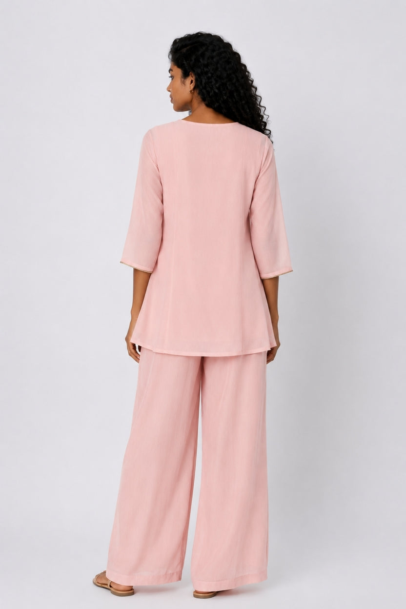 Womens Pink Embroidered Festive Peplum Kurta Set - Image 4
