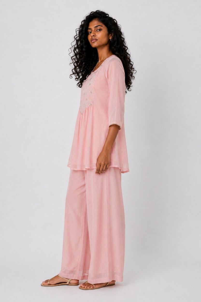 Womens Pink Embroidered Festive Peplum Kurta Set - Image 6