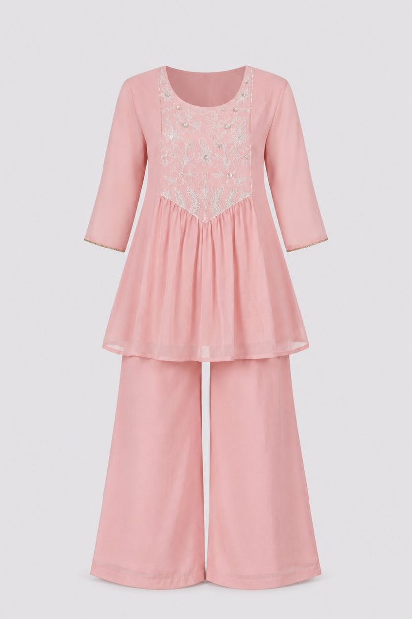 Womens Pink Embroidered Festive Peplum Kurta Set - Image 7