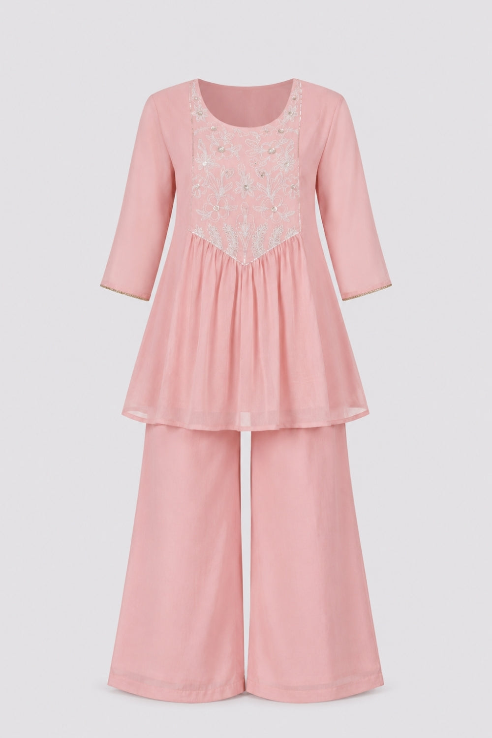 Womens Pink Embroidered Festive Peplum Kurta Set - Image 7