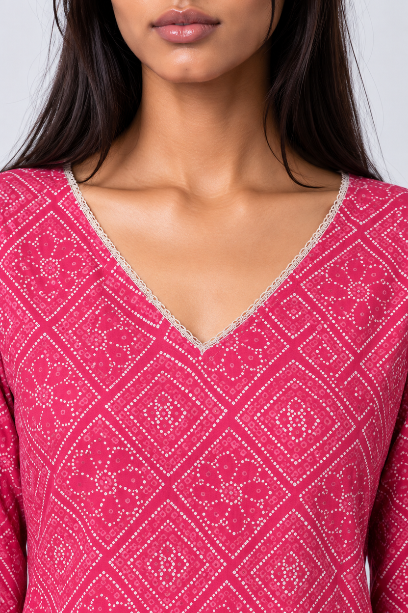 Womens Pink Bandhani Print Tunic - Image 3
