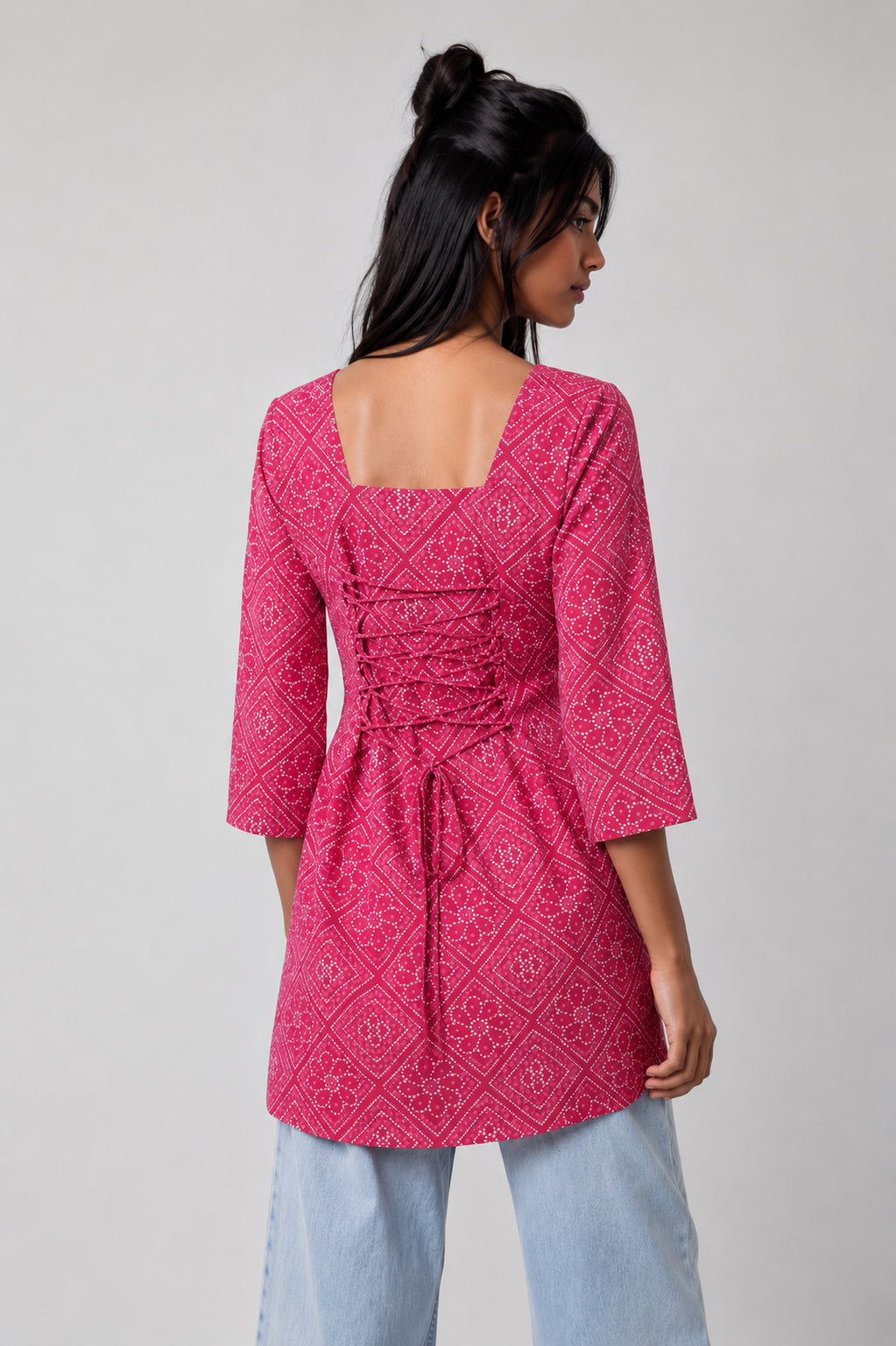 Womens Pink Bandhani Print Tunic - Image 4