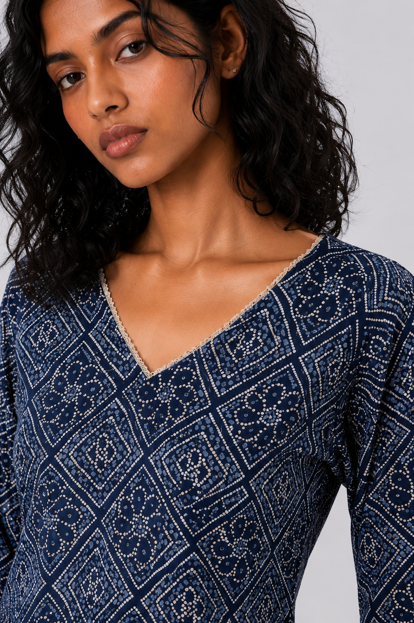 Womens Navy Bandhani Print Tunic - Image 3