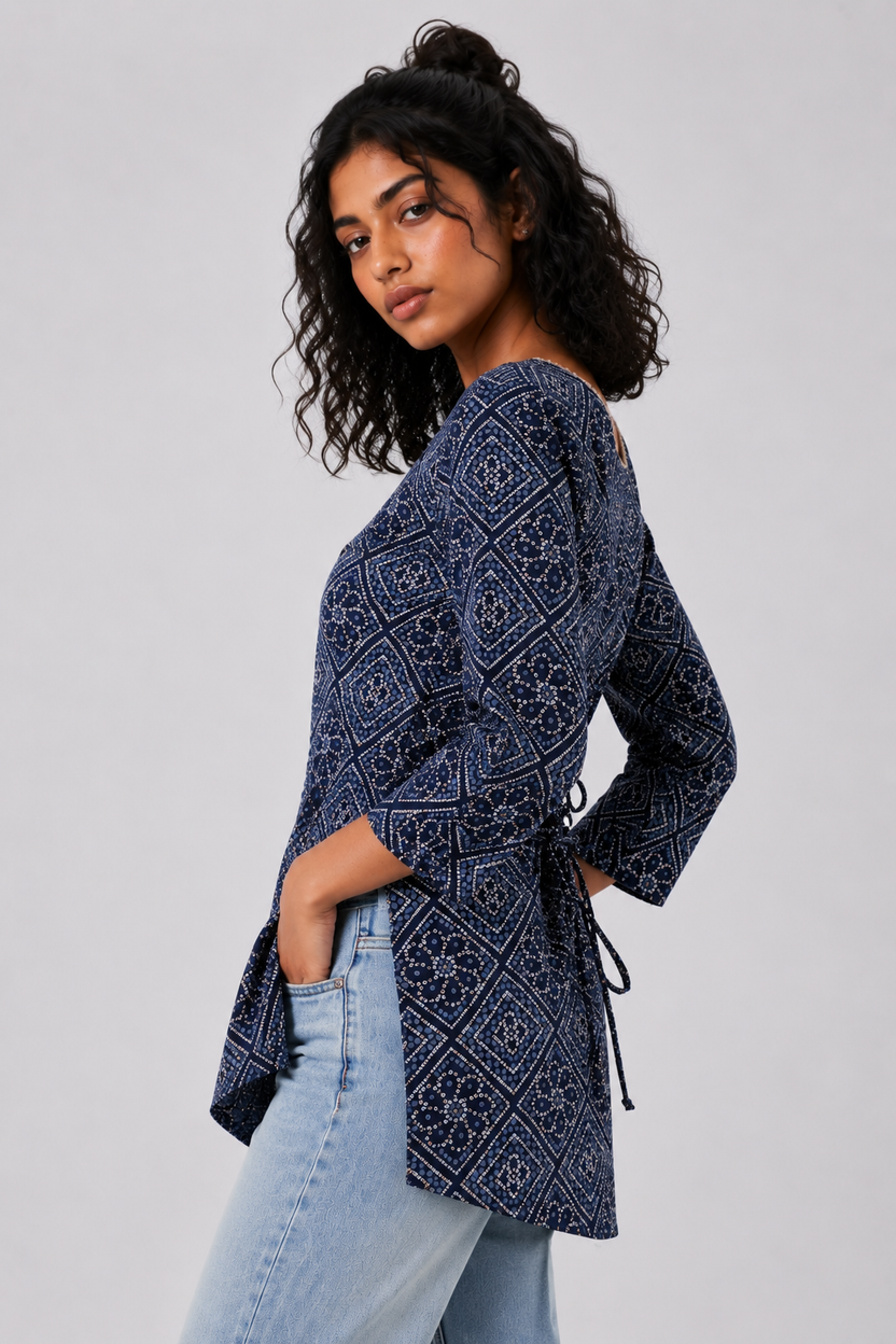 Womens Navy Bandhani Print Tunic - Image 4