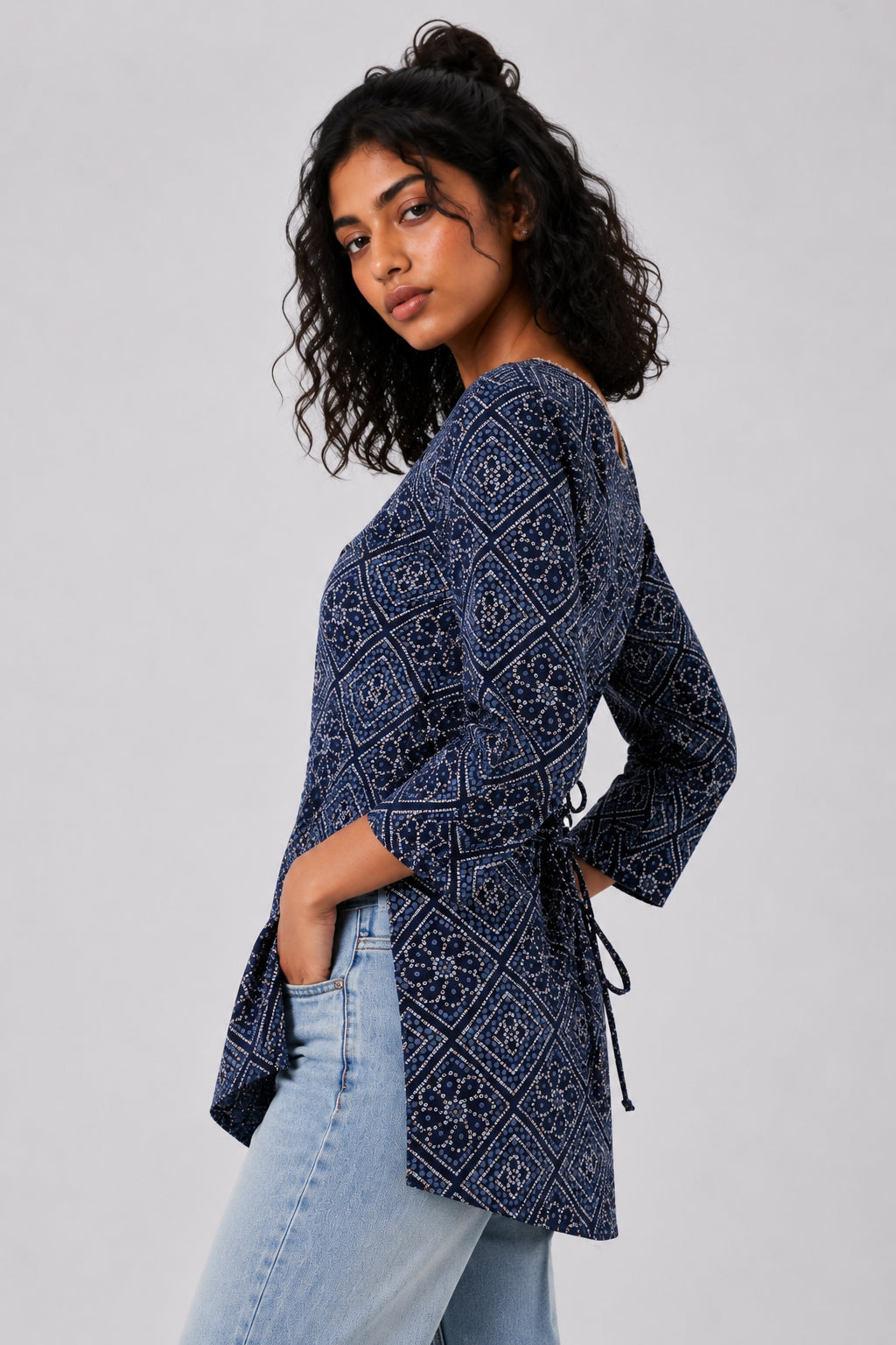 Womens Navy Bandhani Print Tunic - Image 4