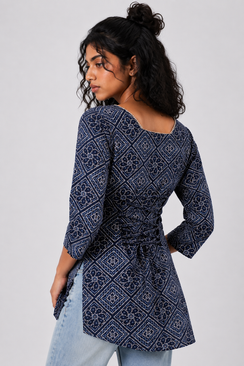 Womens Navy Bandhani Print Tunic - Image 5