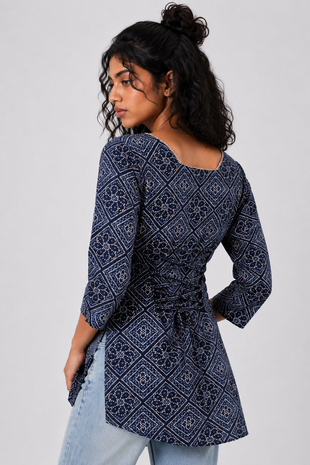 Womens Navy Bandhani Print Tunic - Image 5